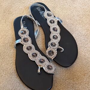 Elegant Silver and Black Sandals